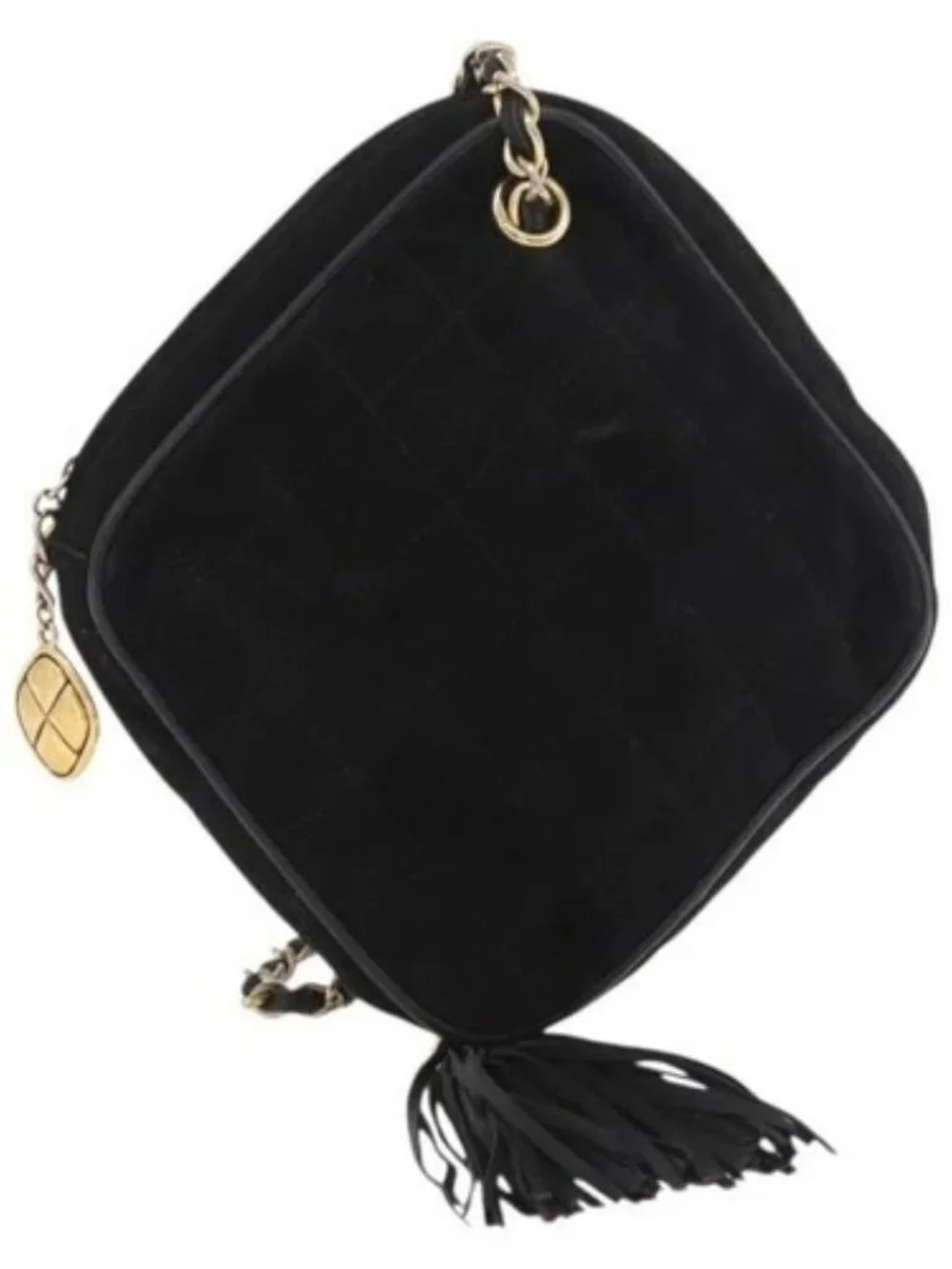 CHANEL Chain Choco Bar Shoulder Bag Suede Black Gold CC Auth LNZ606A